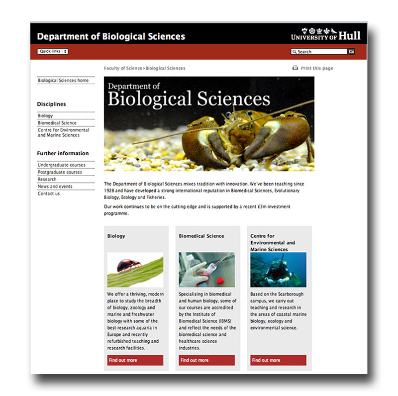 Redesign of Department of Biology website